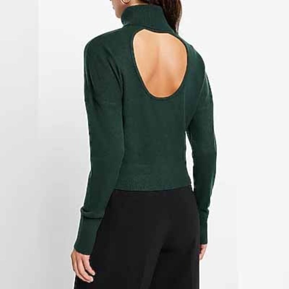 NWT Express Ultra Soft Turtleneck Open Back Banded Bottom Sweater - Emerald M